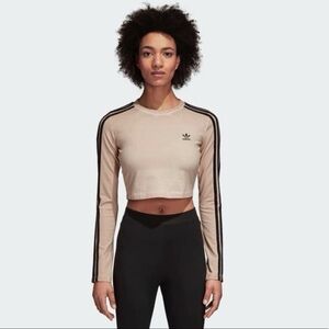 Adidas Women’s light brown 3 stripe Long sleeve cropped top Sz S
